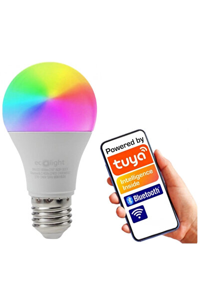 ecolight Bec LED SMART E27 A60 9W RGB+CCT cu aplicația Tuya Bluetooth KIT 10 ...