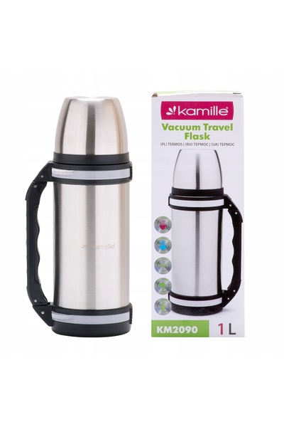 Kamille Termos din oțel inoxidabil, termoizolant cu vid, 1L, cu mâner