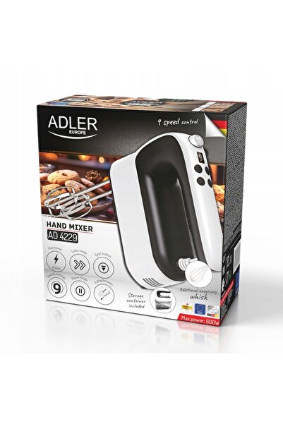 NO BRAND Mixer de bucătărie LCD, 9 viteze, 600W, Mod TURBO, Set capete Adler