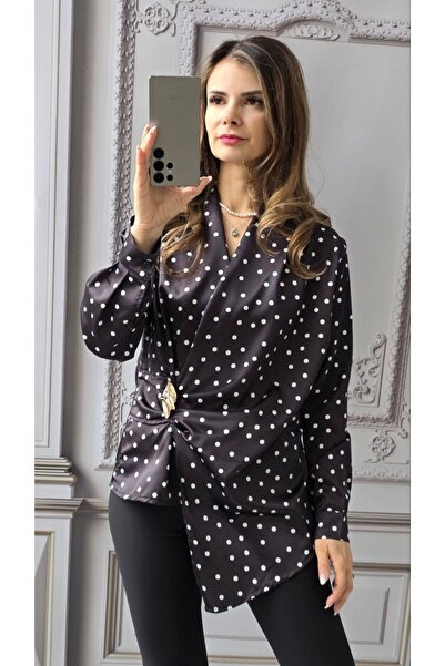 MAXORA SHOP Camasi asimetrice din satin cu brosa detasabila Aurelia - Crem