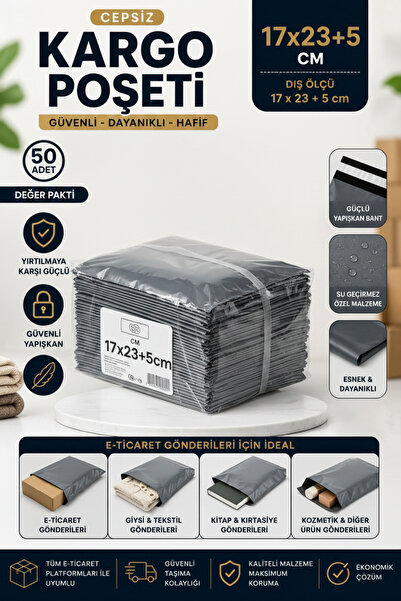 Monrize Concept 17x23+5 cm Kargo Poşeti 50 Adet | Cepsiz Yapışkan Bantlı Daya...