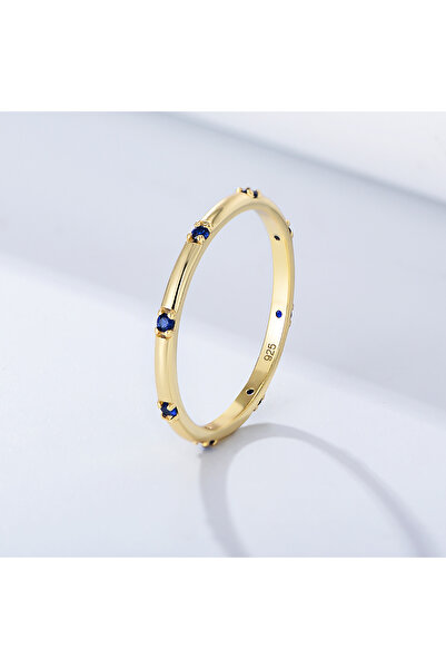 Choice17 5 Golden Blue 925 Sterling Silver Round Golden Plain White Zircon Ri...