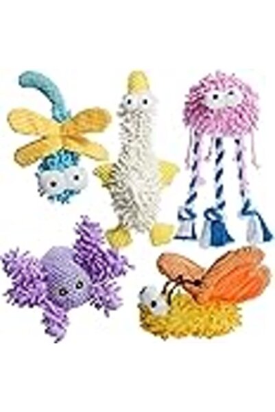 NOCCIOLA 5 Pack Squeaky Mop Rope Dog Toys for Small Medium Dogs, Crinkle Plus...