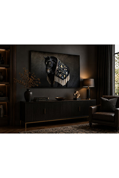 Ghaith Store Luxury Royal Black Horse Canvas Art - Classic Modern Wall Decor ...