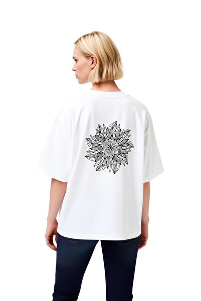 PayBuy Women's Oversize T-Shirt Line Art Stylized Floral Motif Petal Detailed...
