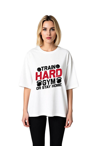 PayBuy تي شيرت نسائي كبير الحجم مطبوع عليه Heavy Training or Stay Home