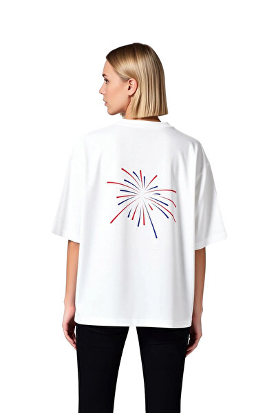 PayBuy Red Blue Trace Light Show Printed Women's Oversize T-Shirt
