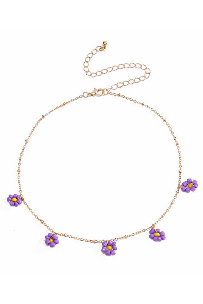 VeeShop Colier delicat si vesel, lantisor subtire cu floricele din margelute ...