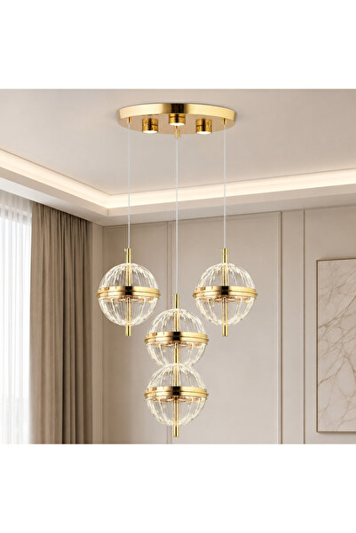 kra avize Orbis 4'Lü 3 Renk Modern LED Sarkıt Avize Gold Küre