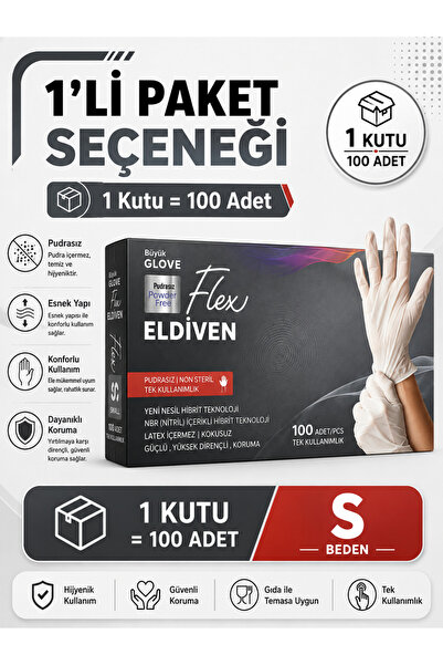 Genel Markalar Flex Hi-Tech TPE Tek Kullanımlık Pudrasız Beyaz Eldiven 100 Ad...