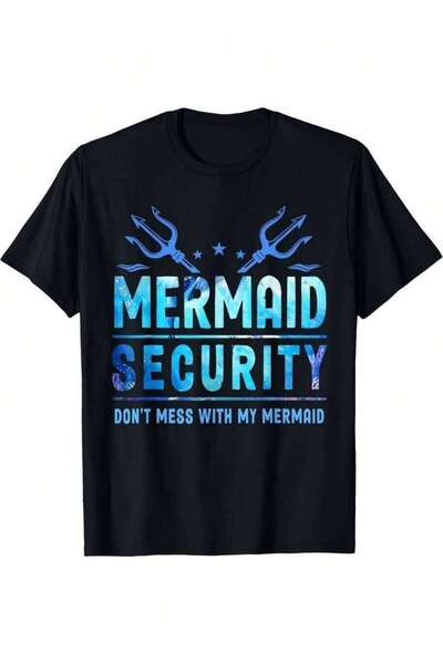 NOURAM Men'S Black T-Shirt Featuring Mermaid Security Design That Says 'Don'T...