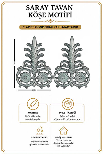 Dekonil Gümüş Saray Tavan Mızrak Motif 14*21 cm - 2 Adet