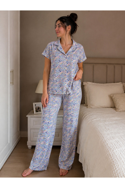 Corradeo Giyim Women's Short Sleeve Buttoned Pajama Set