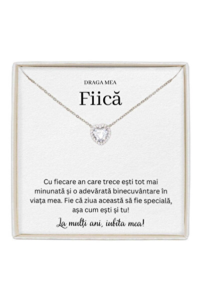 The Jewel Heart Colier Forever Yours Argintiu, Cadou pentru Fiica de Ziua Ei,...