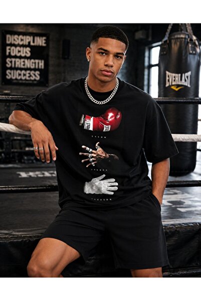 Siyah Tyson Jordan Jackson Baskılı Oversize T-Shirt & Şort Takımı – Premium Pamuk Dijital Baskılı Streetwear Spor Takım