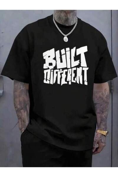 45 BPM Men's "Built Different" T-Shirt Black White Chest Print, Breathable St...