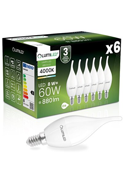 Lumiled 6x Bec LED E14 tip lumânare BA35 8W = 60W 880lm 4000K Neutră 180 °