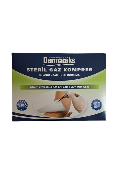 Seburem Klasik Pamuklu Dokuma Steril Gaz Kompres 7,5 cm x 7,5 cm 4 Kat