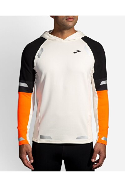 Brooks Run Visible Thermal Hoodie 2.0 Erkek Beyaz-Turuncu Uzun Kollu Tshirt 2...