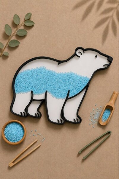 OEM Tavă senzorială cu tematică urs polar, joc Montessori cu sfaturi deschise, cadou pentru copii 20 x 16 cm