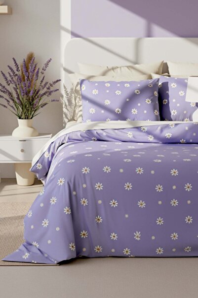 Rivaİstanbul Purple Daisy Single Duvet Cover Set Cotton