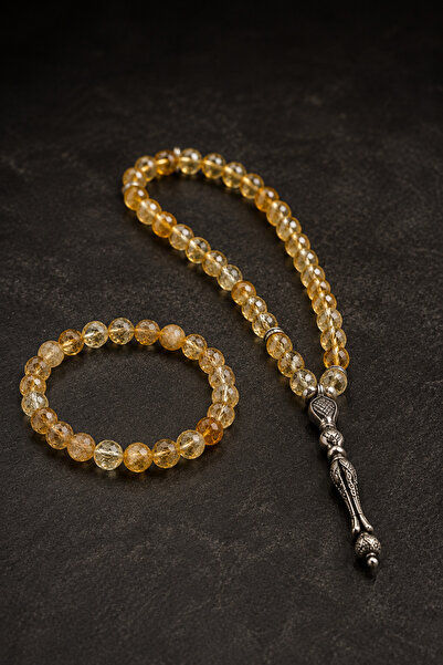 İyyaKee 8mm Citrine Natural Stone Prayer Beads and Bracelet Set Medium Size M...