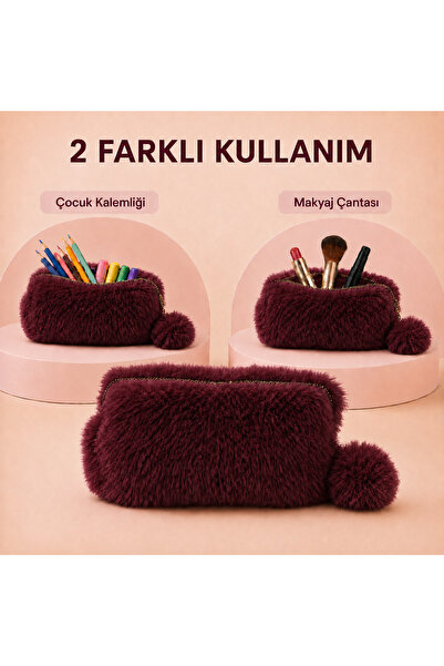 Heribom Peluş Kadın Makyaj Çantası & Çocuk Okul Kalemliği