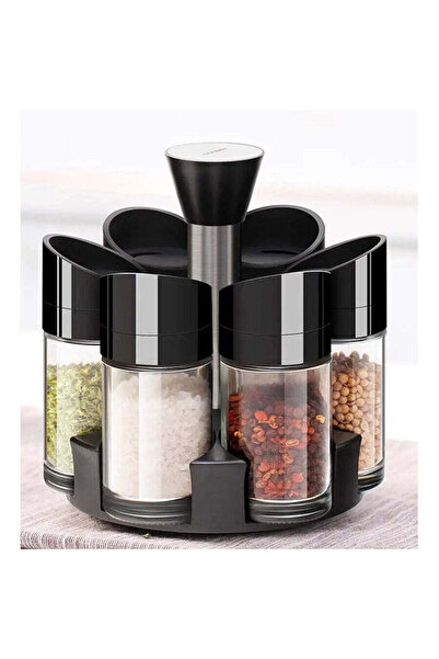 Generic Organizator Condimente 6 Piese cu Suport Rotativ, Negru