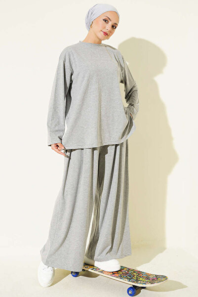 YAZGI MODA Bisiklet Yaka Basic İkili Takım Gri