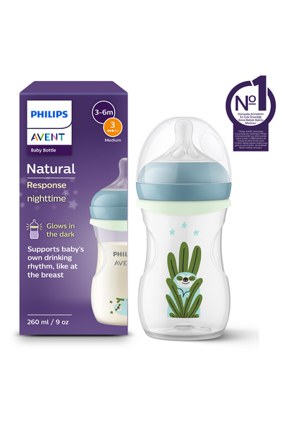 Philips Avent Doğal Tepkili Gece Biberonu 260 ml , No:3 , Karanlıkta Parlar, ...