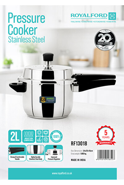 ROYALFORD 2L Stainless Steel Pressure Cooker RF13018 Faster Cooking, Comforta...