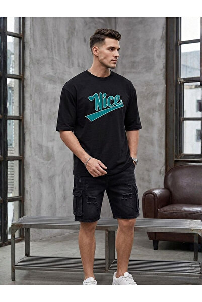 Flubutik Men's Black Nice Print Organic Cotton Comfort T-Shirt
