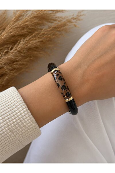BIJUTERI Leopard Patterned Bone Rubber Bracelet