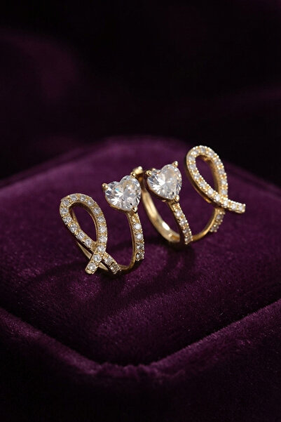 DMR Elegance Brass Silver Color Zircon Stone Heart Model Women's Earrings
