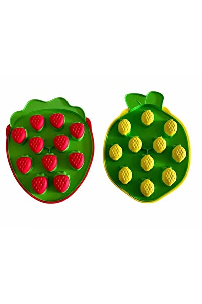 elif aksesuar 2 Adet 3D Çilek&Limon Şeklinde Silikon Buz Kalıbı Yapışmaz Esne...