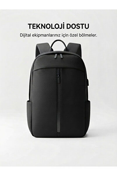 Tech&bello accessories كمبيوتر محمول أسود وحقيبة ظهر من القماش المقاوم للماء ...