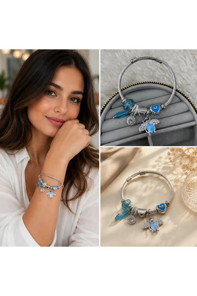 Bozhi Blue Bee and Heart Accessory Detailed Silver Color Women's Accessory St...