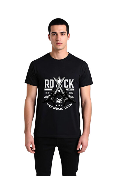 PayBuy Men's Rock Fest Music Festival Printed T-Shirt Cross Guitar Motif Rela...