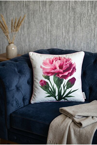 Rayda Home Pink Carnation Patterned Decorative Throw Pillow Cover with Piping...