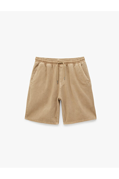 Koton Cotton Oversize Pocketed Baggy Jean Shorts with Lace-Up Waist