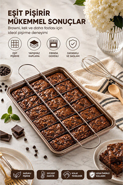 SYN AKSESUAR 18 Bölmeli Paslanmaz Çelik Brownie Kek Kalıbı – Çıkarılabilir Bö...