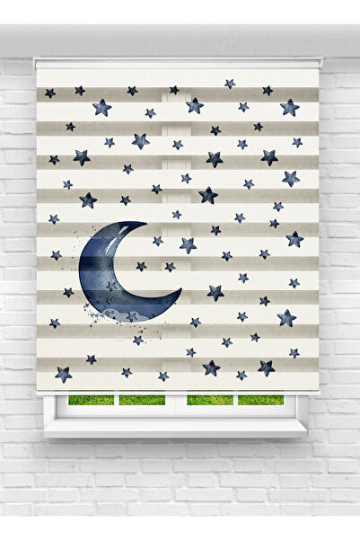 vanilyahome Gece Temalı Ay ve Yıldız Desenli Zebra Stor Perde - Erkek Çocuk O...