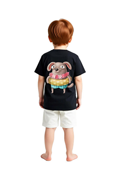 PayBuy Children's Short Sleeve T-Shirt Swimming Dog Floral Print Relaxed Fit ...