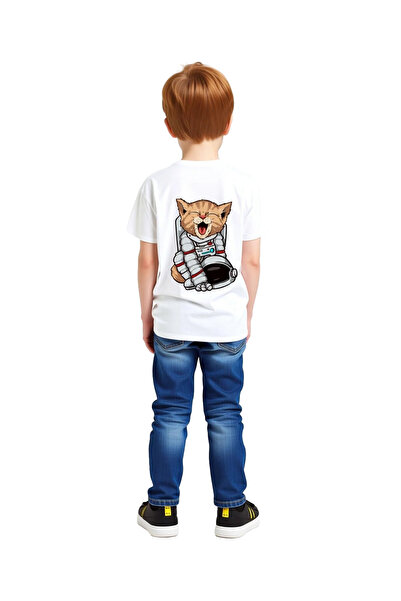 PayBuy Stretching in Space Astronaut Cat Printed Children's T-Shirt