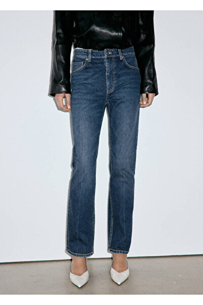 MANGO Woman Dar kesim yüksek bel jean