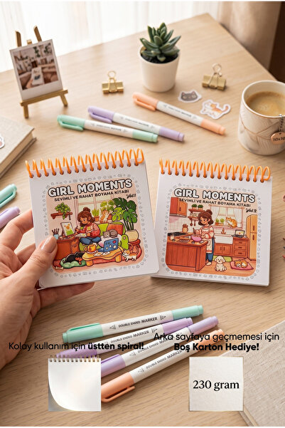 M&H Coloring Girl Moments Vol1 & Vol2 Coloring Book - 10x10 cm Boyama Kitabı ...