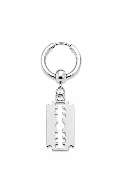 Blisse Piercing Unisex Silver Color Steel Dangle Ring Earrings with Razor Fig...