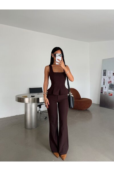 myd Flounced Blouse Dabıl Set - Brown