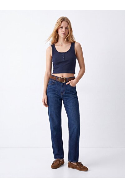 Ltb Buttoned Camisole Crop Navy Blue Undershirt