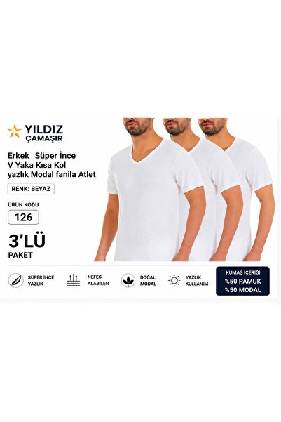 Yıldız Çamaşır Men's Summer Super Thin V-Neck Short Sleeve Modal Undershirt (...